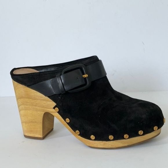 Veronica Beard Women Darcey Studded Suede Clog Black 8.5M